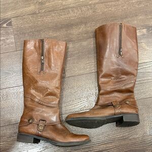 Brown Leather Heeled Boots - Women's Tall Riding Boot
